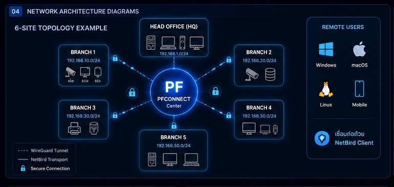 PFCONNECT six site topology